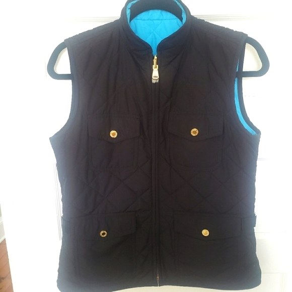 RALPH LAUREN WOMEN EQUESTRIAN REVERSIBLE QUILTED VEST BLACK TURQUOISE SM… - Picture 3 of 15